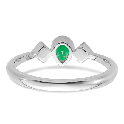 14K Weißgold Ring mit Zargenfassung, Smaragd in Tropfenform und echten Diamanten