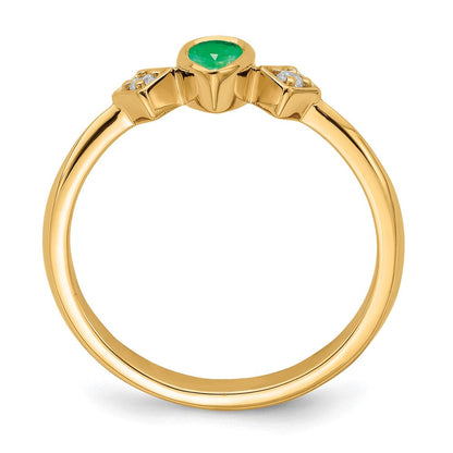 14K Gelbgold Ring mit Fassung in Tropfenform mit Smaragd und echtem Diamant