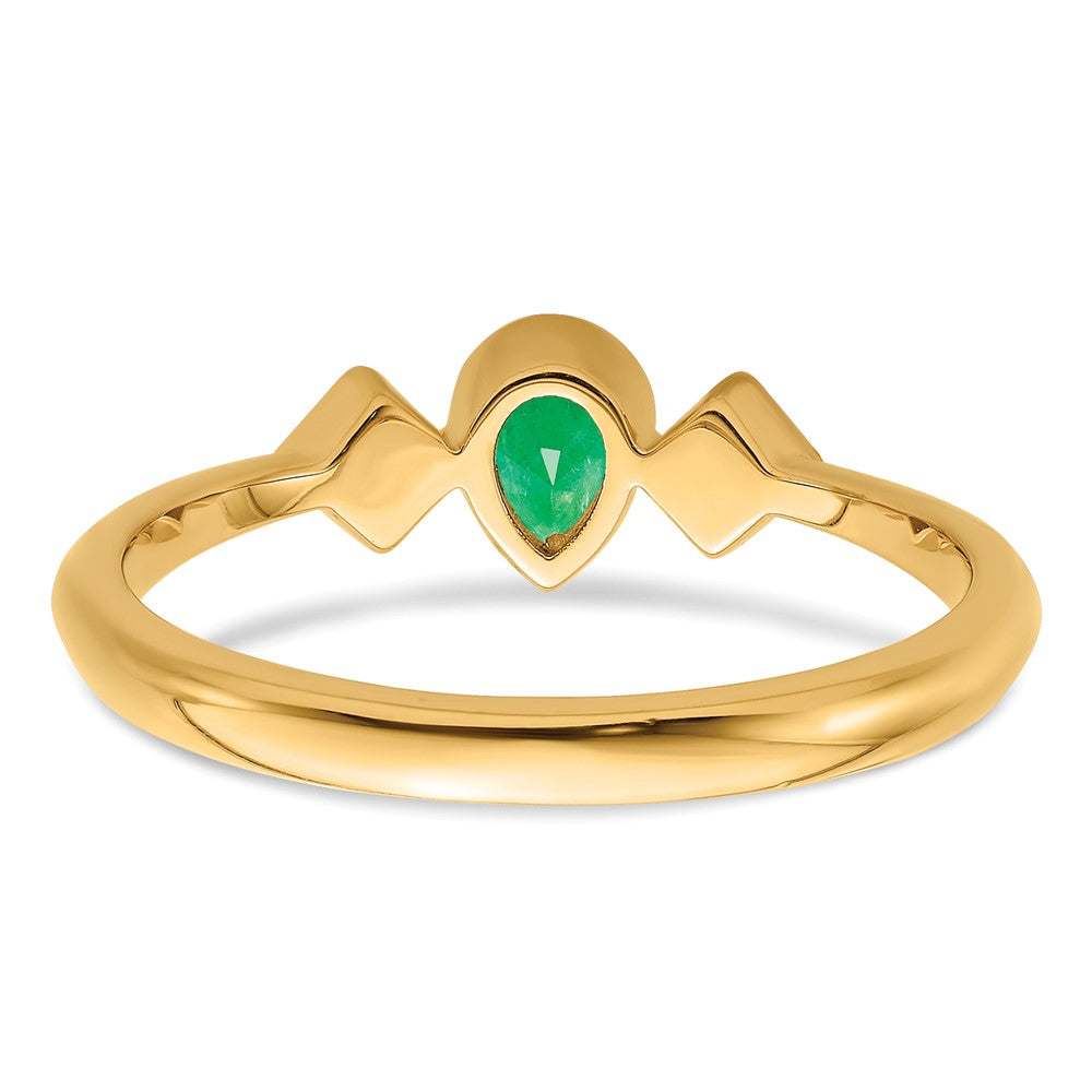 14K Gelbgold Ring mit Fassung in Tropfenform mit Smaragd und echtem Diamant