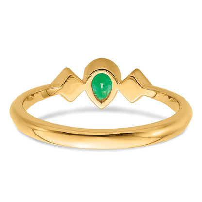 14K Gelbgold Ring mit Fassung in Tropfenform mit Smaragd und echtem Diamant