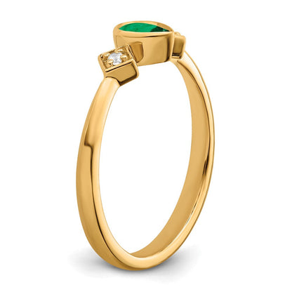 14K Gelbgold Ring mit Fassung in Tropfenform mit Smaragd und echtem Diamant