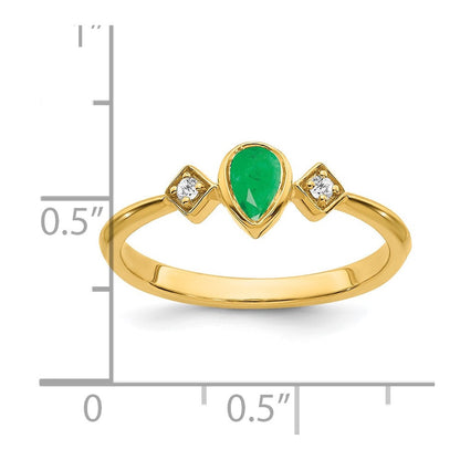 14K Gelbgold Ring mit Fassung in Tropfenform mit Smaragd und echtem Diamant