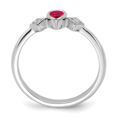 14K Weißgold Ring mit Rubin im Birnenschliff in Zargenfassung und echten Diamanten