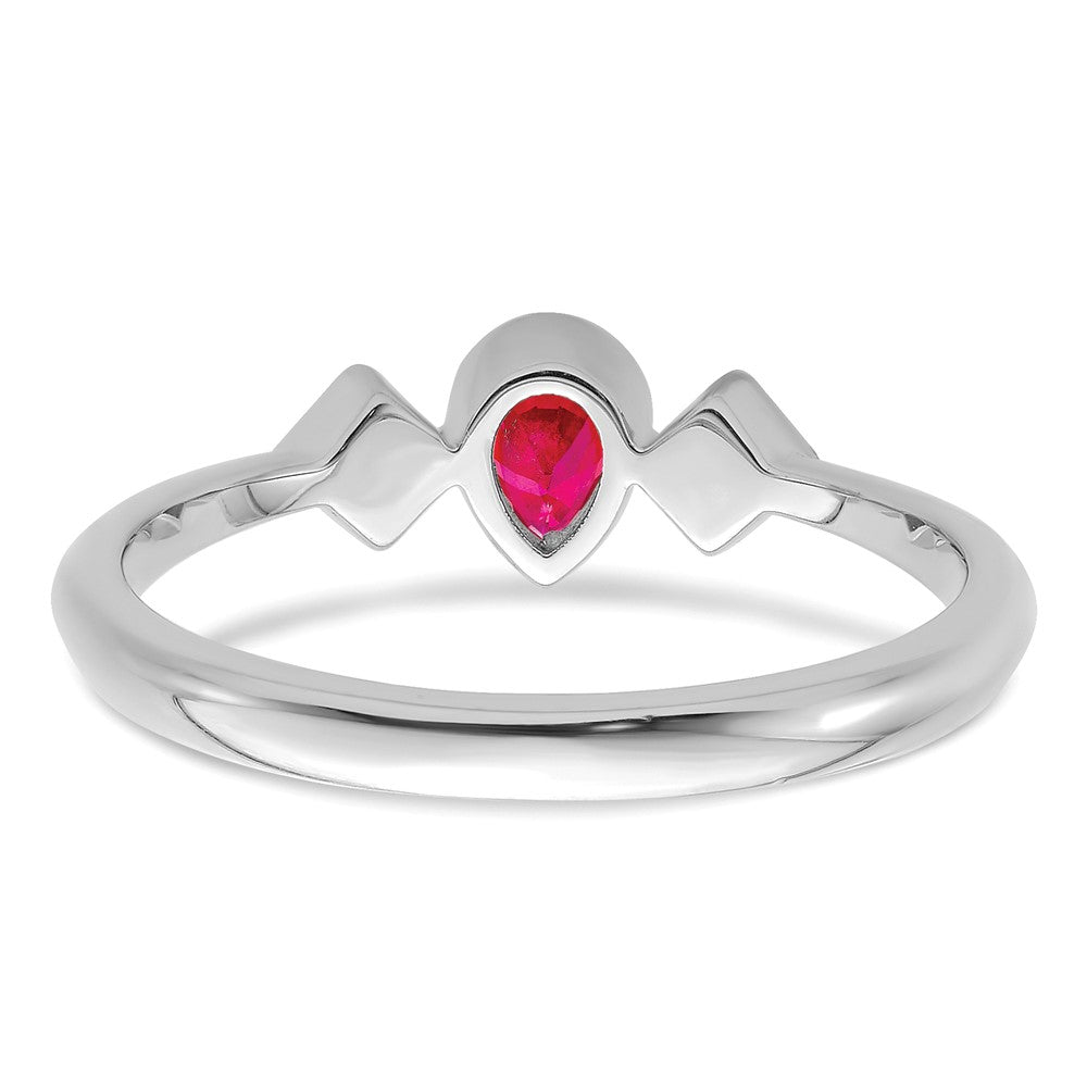 14K Weißgold Ring mit Rubin im Birnenschliff in Zargenfassung und echten Diamanten