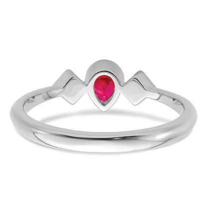 14K Weißgold Ring mit Rubin im Birnenschliff in Zargenfassung und echten Diamanten
