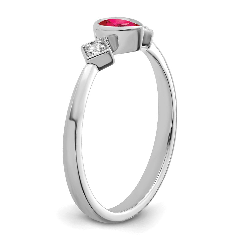 14K Weißgold Ring mit Rubin im Birnenschliff in Zargenfassung und echten Diamanten