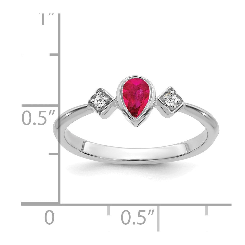 14K Weißgold Ring mit Rubin im Birnenschliff in Zargenfassung und echten Diamanten