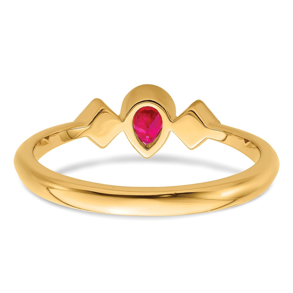 14K Gelbgold Ring mit Rubin im Birnenschliff in Lünettenfassung und echten Diamanten