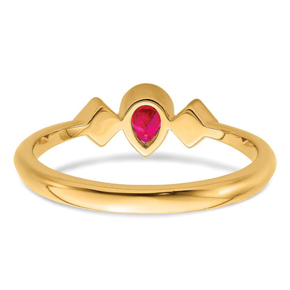 14K Gelbgold Ring mit Rubin im Birnenschliff in Lünettenfassung und echten Diamanten