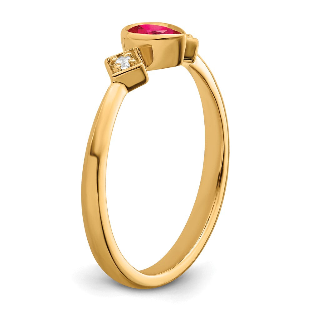 14K Gelbgold Ring mit Rubin im Birnenschliff in Lünettenfassung und echten Diamanten