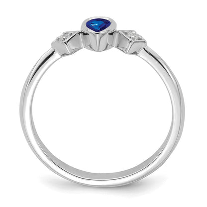 14K Weißgold Ring mit birnenförmigem Saphir in Zargenfassung und echten Diamanten
