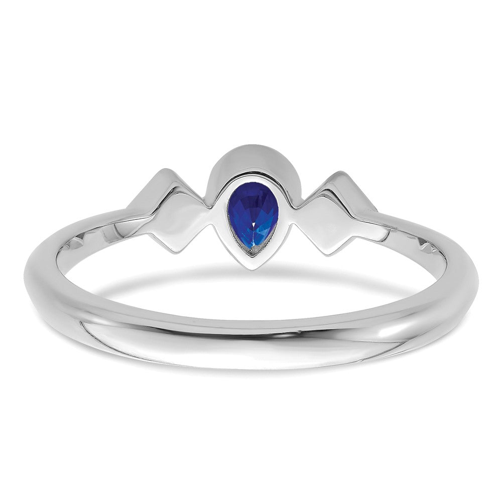 14K Weißgold Ring mit birnenförmigem Saphir in Zargenfassung und echten Diamanten