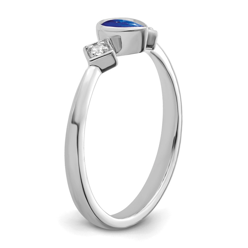 14K Weißgold Ring mit birnenförmigem Saphir in Zargenfassung und echten Diamanten