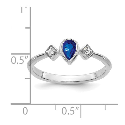 14K Weißgold Ring mit birnenförmigem Saphir in Zargenfassung und echten Diamanten