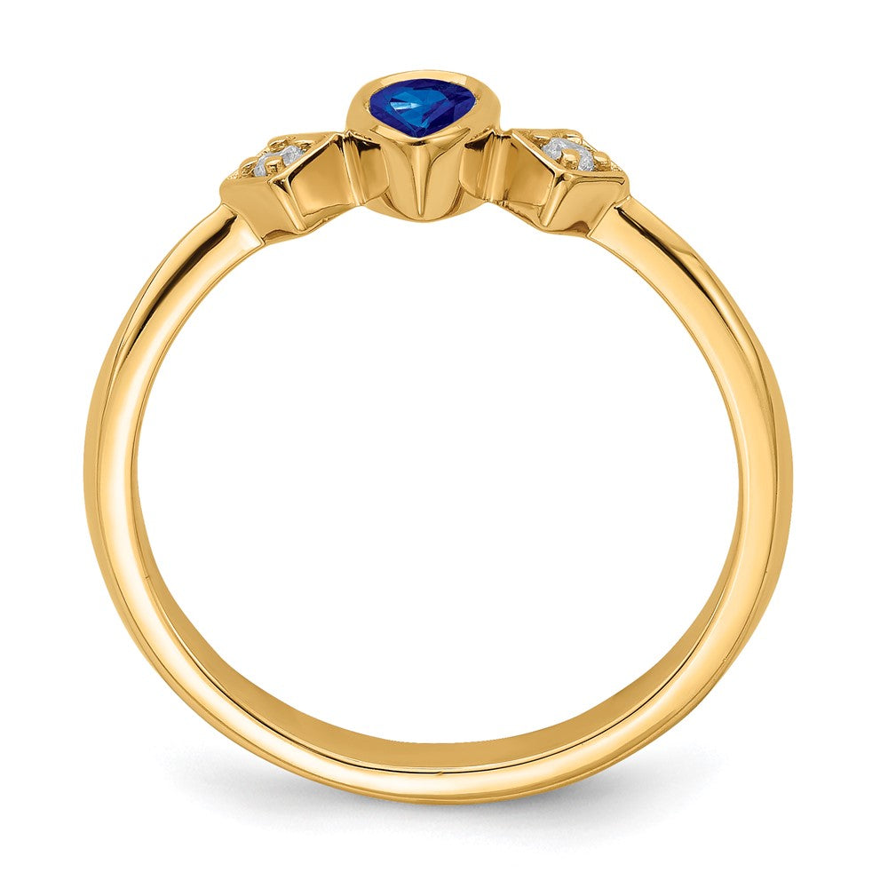 14K Gelbgold Ring mit Saphir im Birnenschliff in Zargenfassung und echten Diamanten