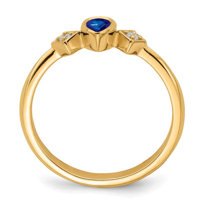 14K Gelbgold Ring mit Saphir im Birnenschliff in Zargenfassung und echten Diamanten