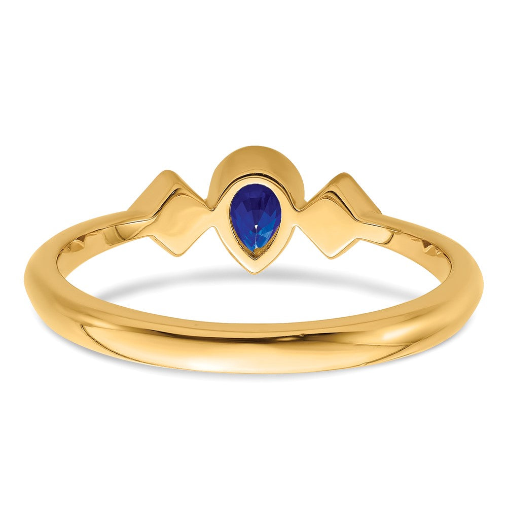 14K Gelbgold Ring mit Saphir im Birnenschliff in Zargenfassung und echten Diamanten