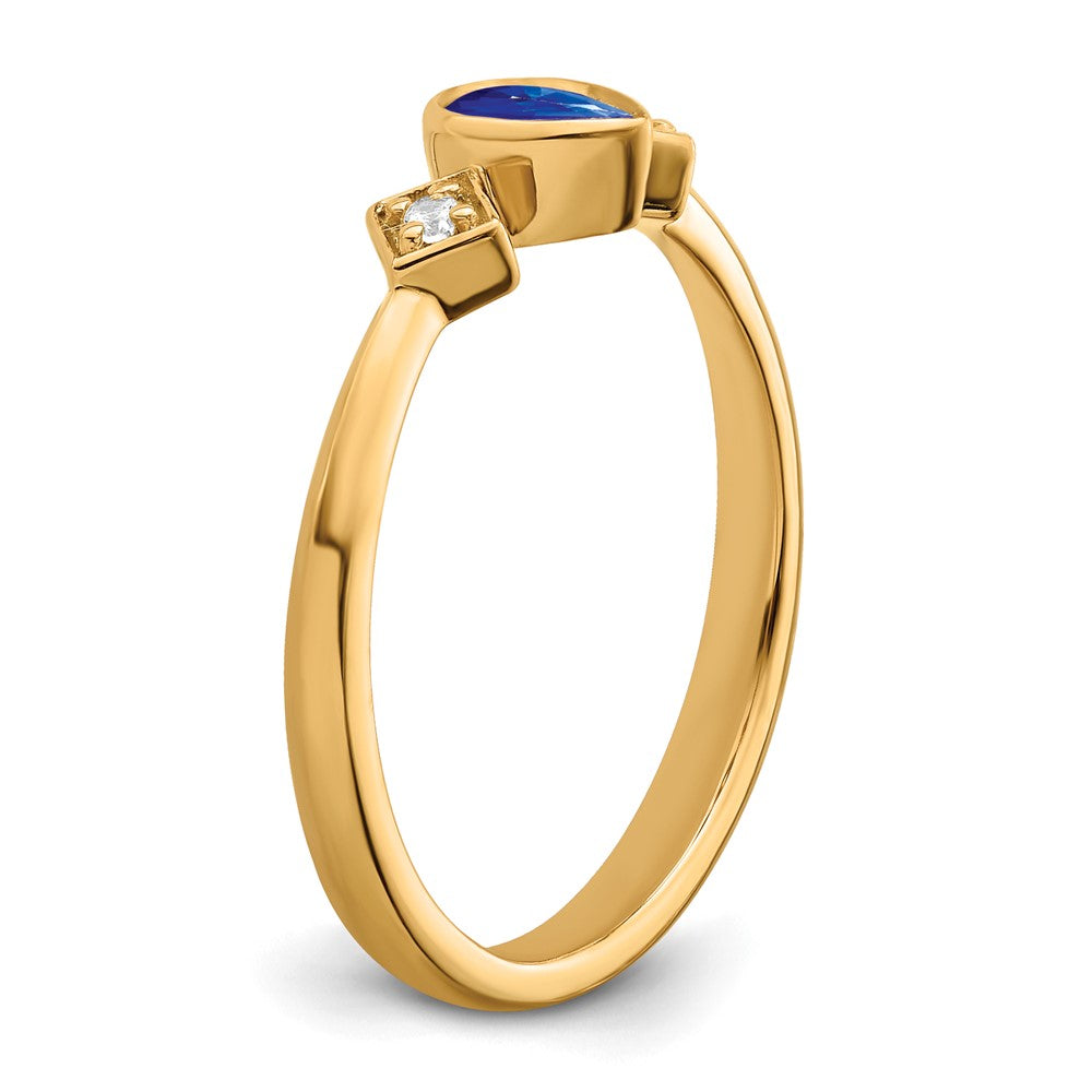 14K Gelbgold Ring mit Saphir im Birnenschliff in Zargenfassung und echten Diamanten