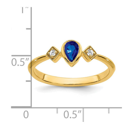 14K Gelbgold Ring mit Saphir im Birnenschliff in Zargenfassung und echten Diamanten