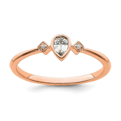 14K Roségold Petite 3 Stein 1/15 Karat Tropfen Diamant Komplett Versprechen/ Verlobungsring