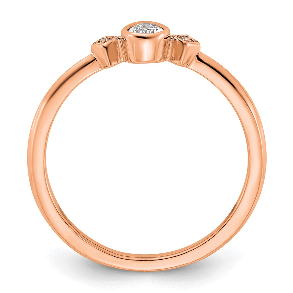14K Roségold Petite 3 Stein 1/15 Karat Tropfen Diamant Komplett Versprechen/ Verlobungsring