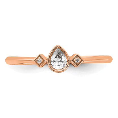 14K Roségold Petite 3 Stein 1/15 Karat Tropfen Diamant Komplett Versprechen/ Verlobungsring