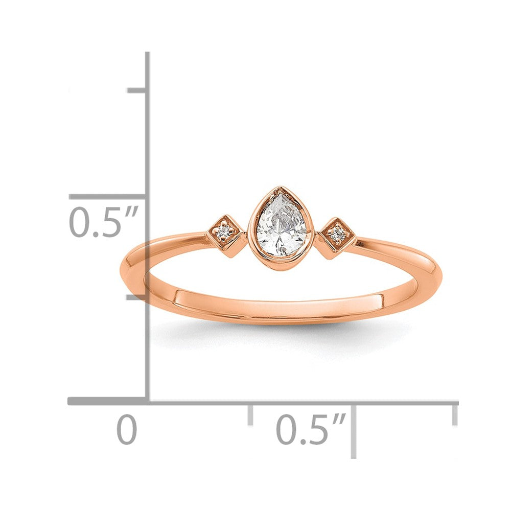 14K Roségold Petite 3 Stein 1/15 Karat Tropfen Diamant Komplett Versprechen/ Verlobungsring