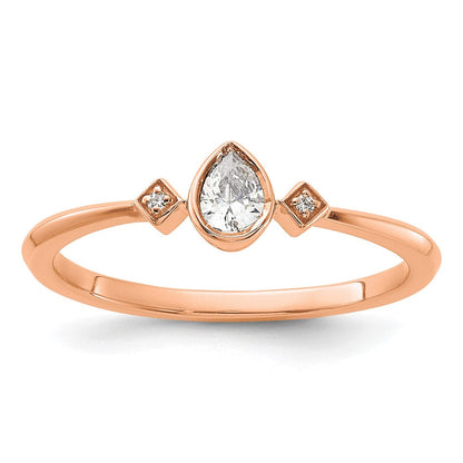 14K Roségold Petite 3 Stein 1/15 Karat Tropfen Diamant Komplett Versprechen/ Verlobungsring