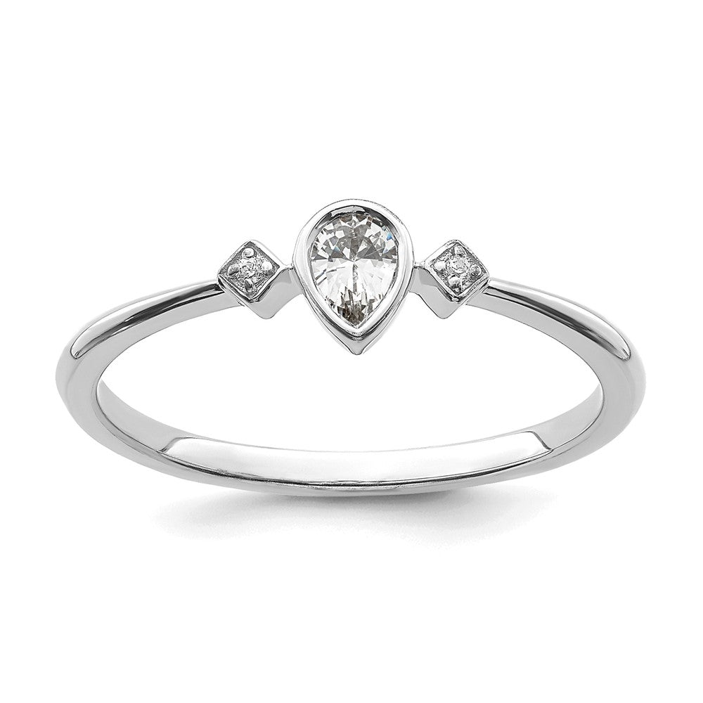 14K Weißgold Petite 3-stone 1/15 Karat Tropfen Diamant Komplett Versprechen/ Verlobungsring