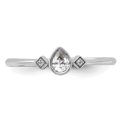 14K Weißgold Petite 3-stone 1/15 Karat Tropfen Diamant Komplett Versprechen/ Verlobungsring