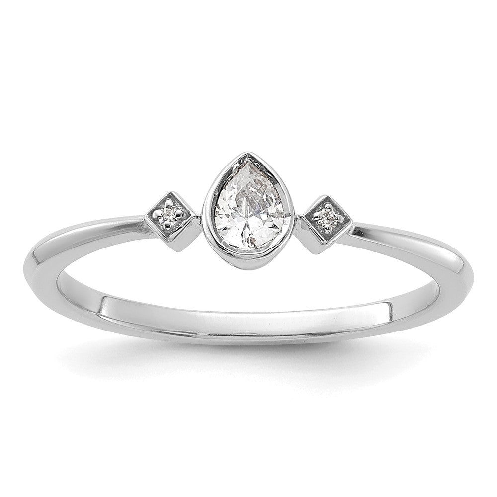 14K Weißgold Petite 3-stone 1/15 Karat Tropfen Diamant Komplett Versprechen/ Verlobungsring