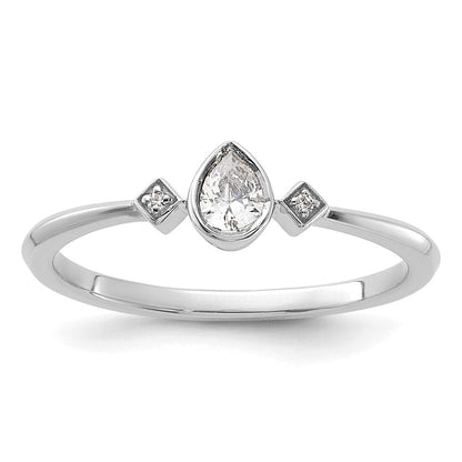 14K Weißgold Petite 3-stone 1/15 Karat Tropfen Diamant Komplett Versprechen/ Verlobungsring