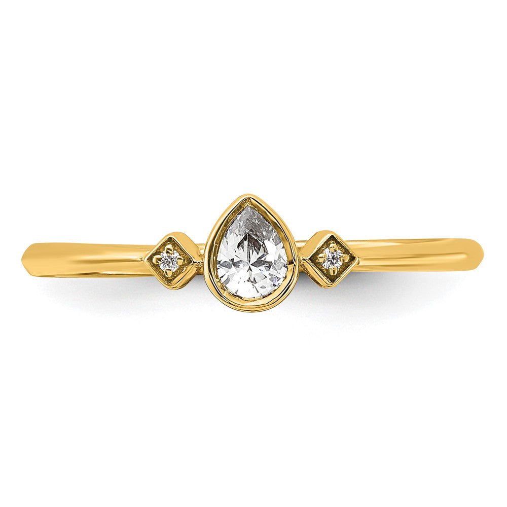 14K Gelbgold Petite 3-stone 1/15 Karat Tropfen Diamant Komplett Versprechen/ Verlobungsring