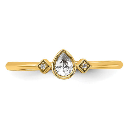 14K Gelbgold Petite 3-stone 1/15 Karat Tropfen Diamant Komplett Versprechen/ Verlobungsring