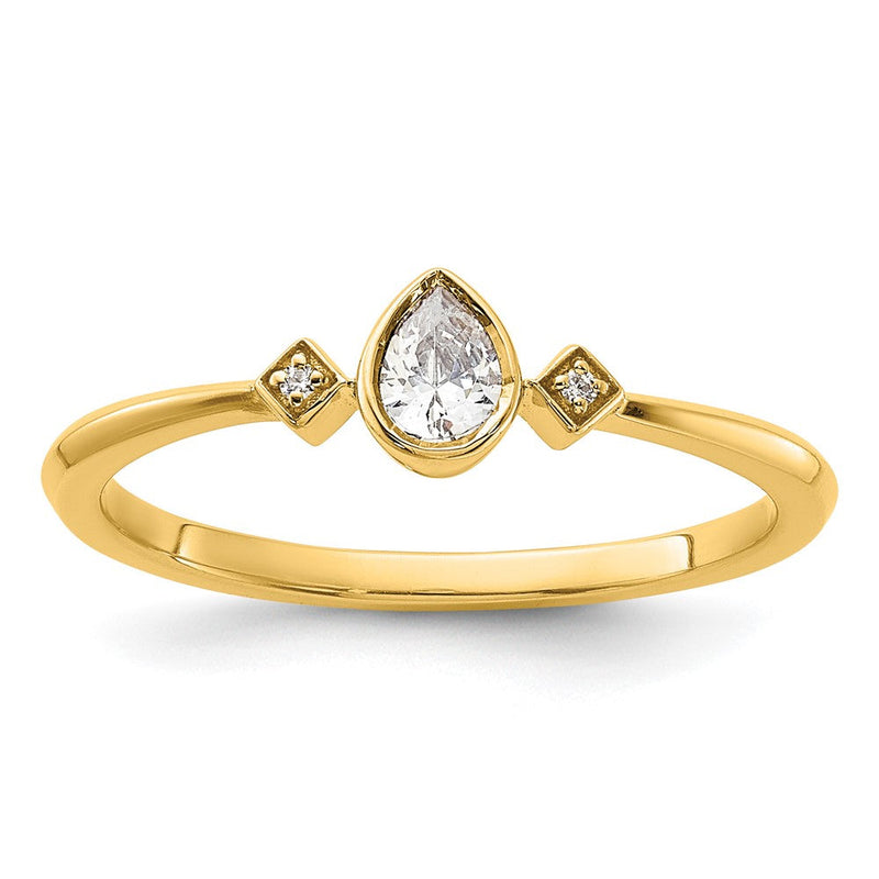 14K Gelbgold Petite 3-stone 1/15 Karat Tropfen Diamant Komplett Versprechen/ Verlobungsring