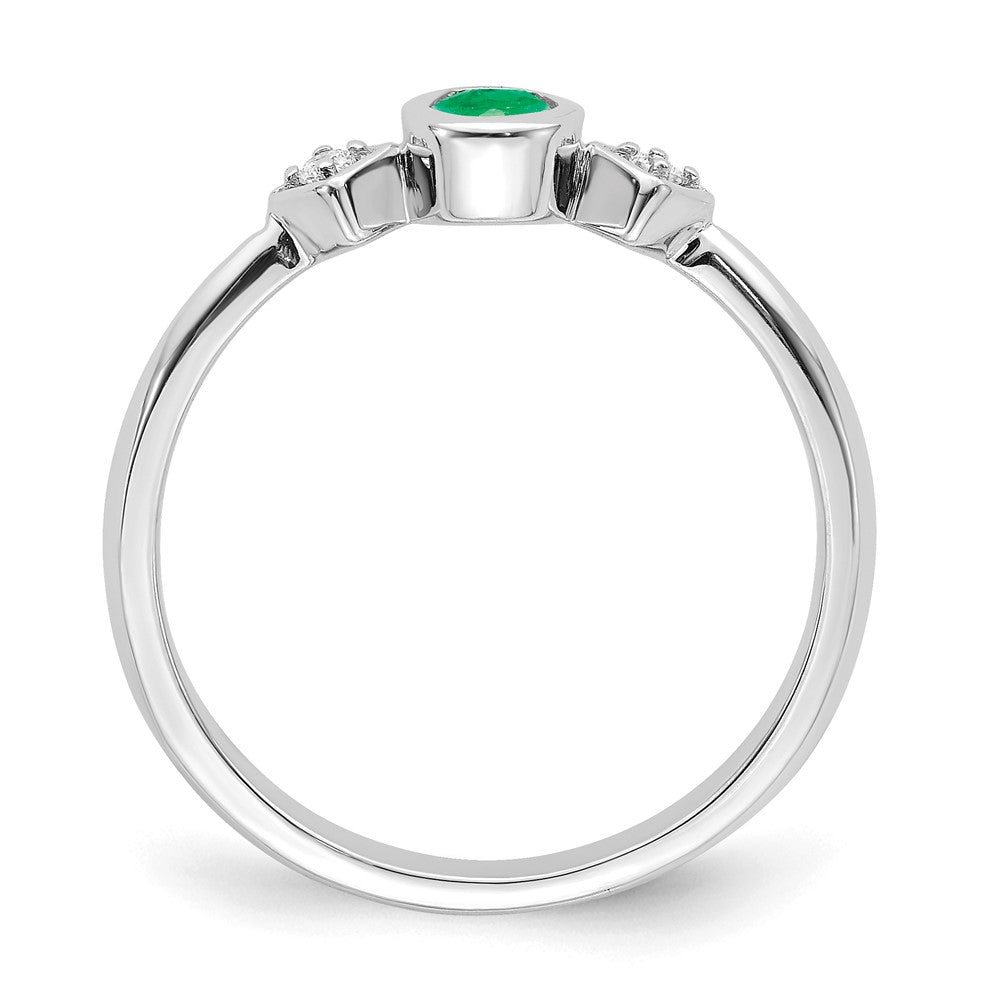 14K Weißgold Ring mit Oval-Fassung, Smaragd und echten Diamanten