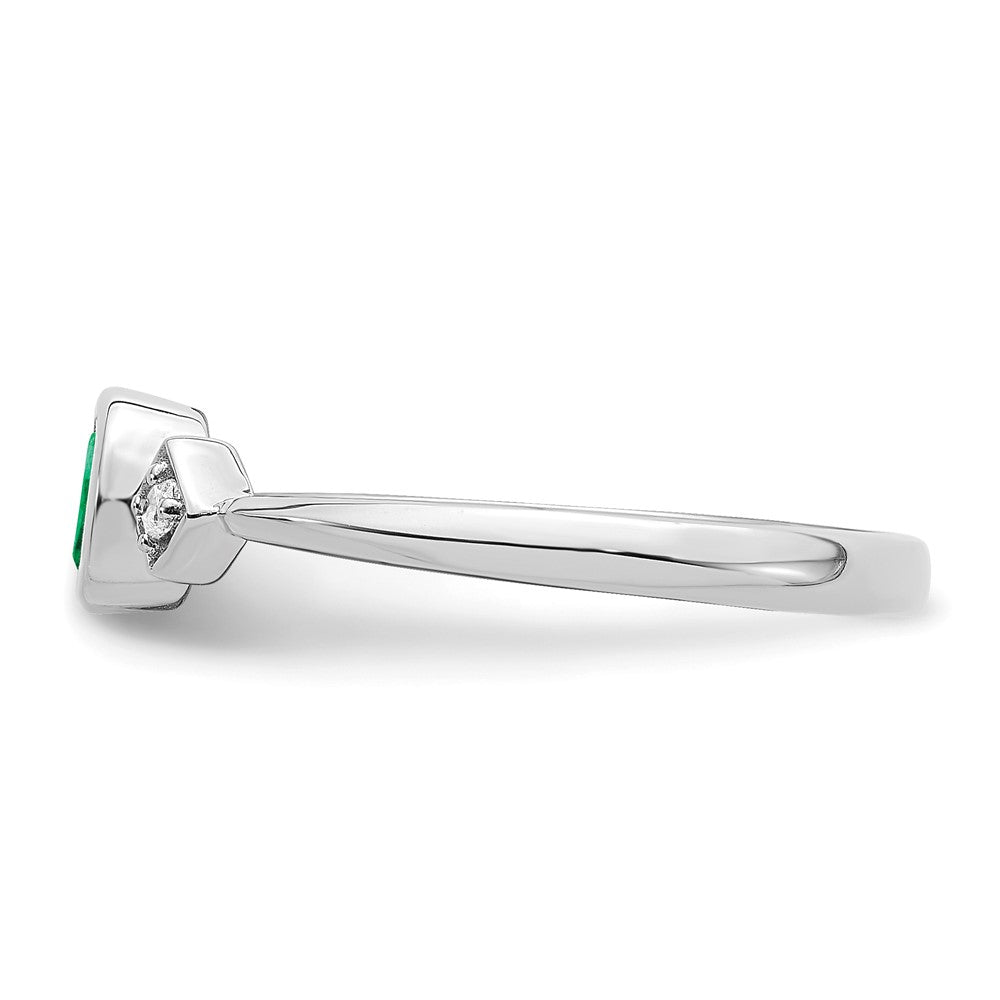 14K Weißgold Ring mit Oval-Fassung, Smaragd und echten Diamanten