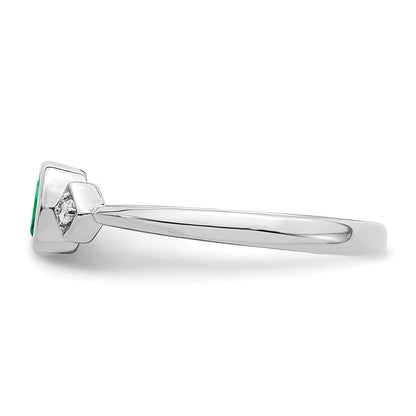 14K Weißgold Ring mit Oval-Fassung, Smaragd und echten Diamanten