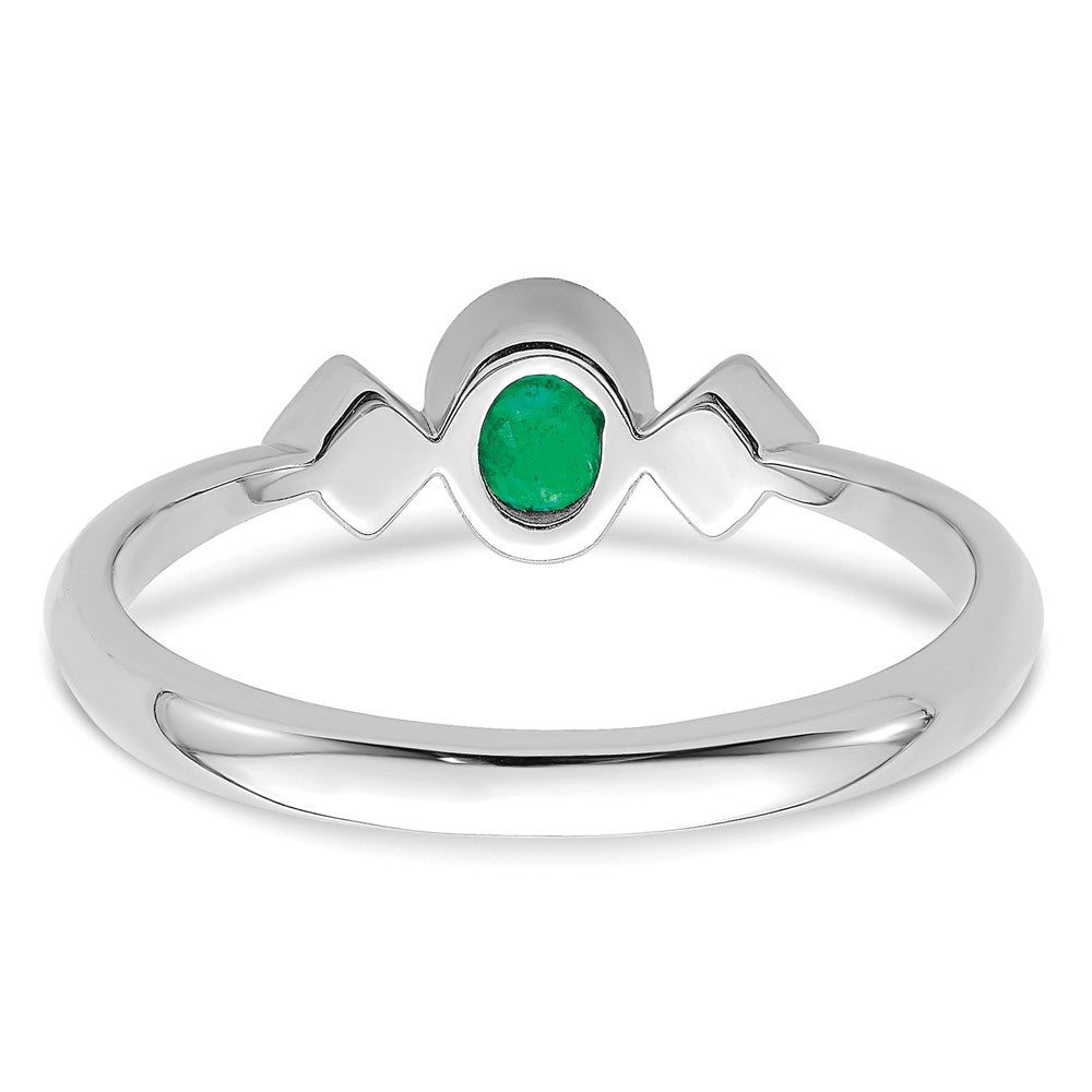 14K Weißgold Ring mit Oval-Fassung, Smaragd und echten Diamanten
