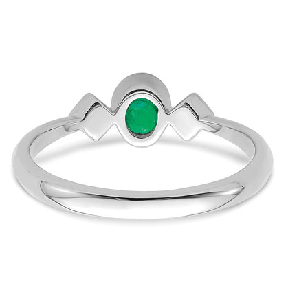 14K Weißgold Ring mit Oval-Fassung, Smaragd und echten Diamanten