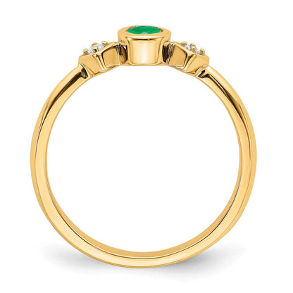 14K Gelbgold Ring mit ovalem Smaragd in Zargenfassung und echten Diamanten