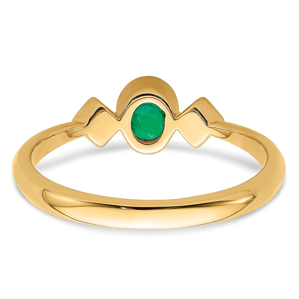 14K Gelbgold Ring mit ovalem Smaragd in Zargenfassung und echten Diamanten
