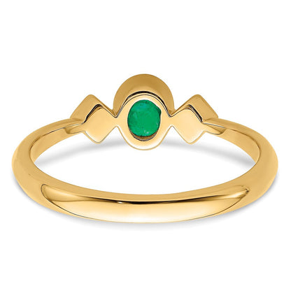 14K Gelbgold Ring mit ovalem Smaragd in Zargenfassung und echten Diamanten