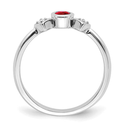 14K Weißgold Ring mit ovalem Rubin in Lünettenfassung und echten Diamanten