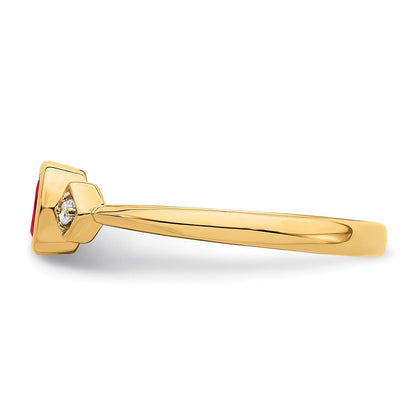 14K Gelbgold Ring mit ovalem Rubin in Zargenfassung und echten Diamanten
