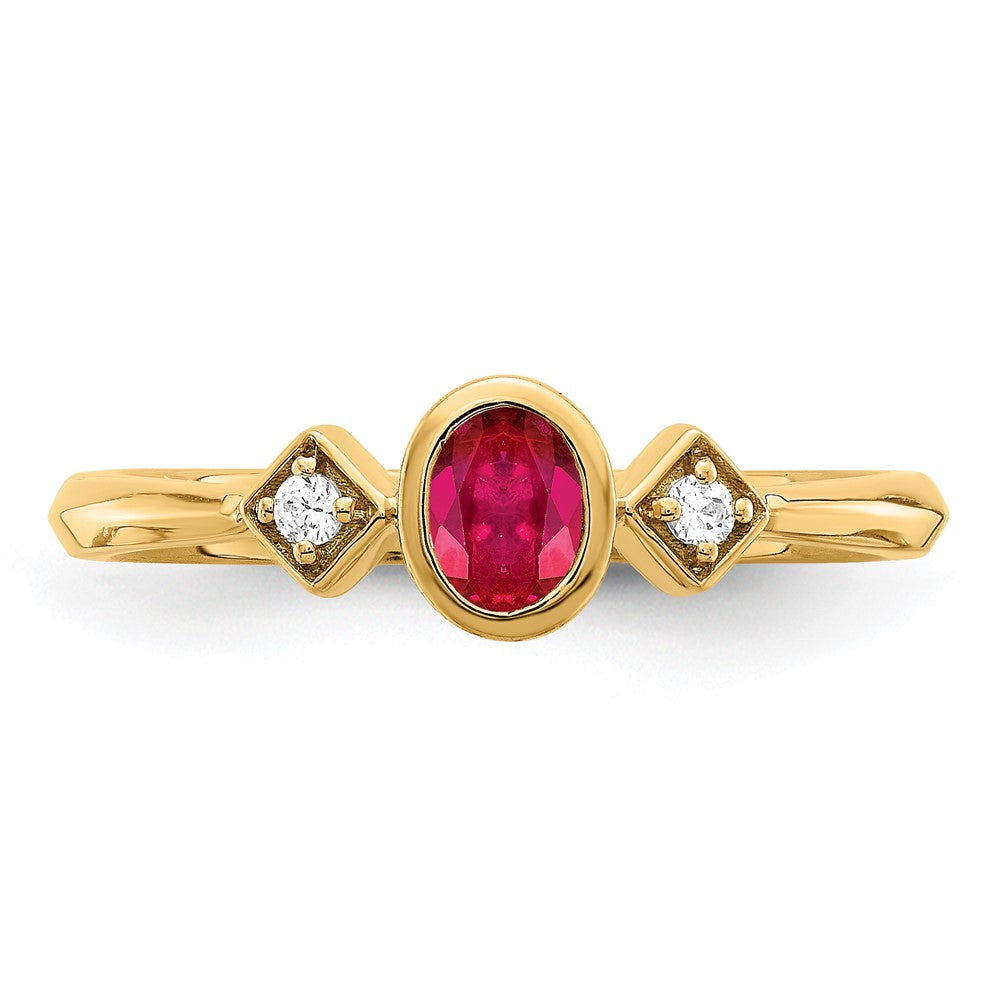 14K Gelbgold Ring mit ovalem Rubin in Zargenfassung und echten Diamanten