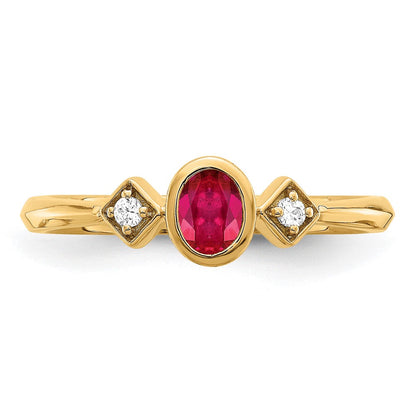 14K Gelbgold Ring mit ovalem Rubin in Zargenfassung und echten Diamanten