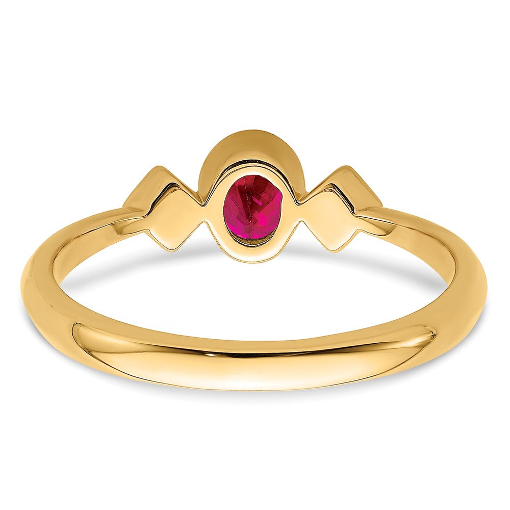 14K Gelbgold Ring mit ovalem Rubin in Zargenfassung und echten Diamanten