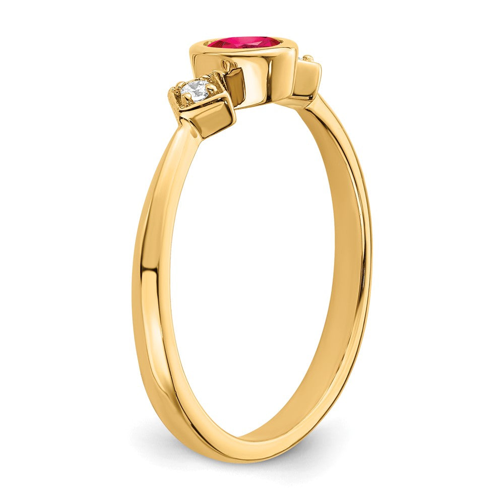 14K Gelbgold Ring mit ovalem Rubin in Zargenfassung und echten Diamanten