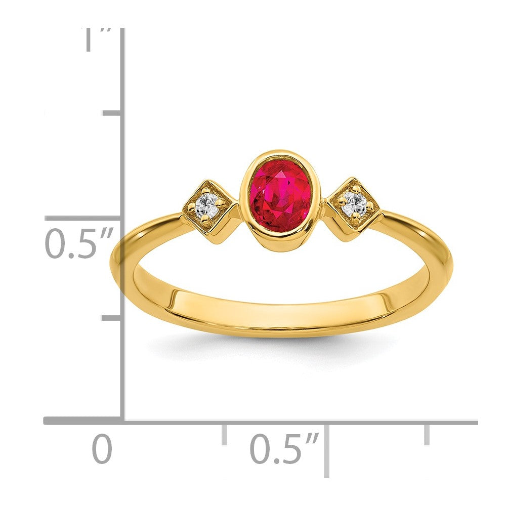 14K Gelbgold Ring mit ovalem Rubin in Zargenfassung und echten Diamanten